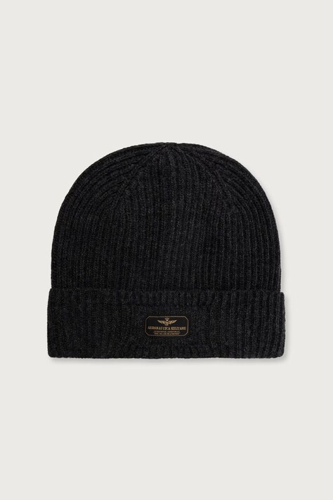 Aeronautica Militare Czapka beanie męska z dodatkiem wełny szara CU0096UL00491
