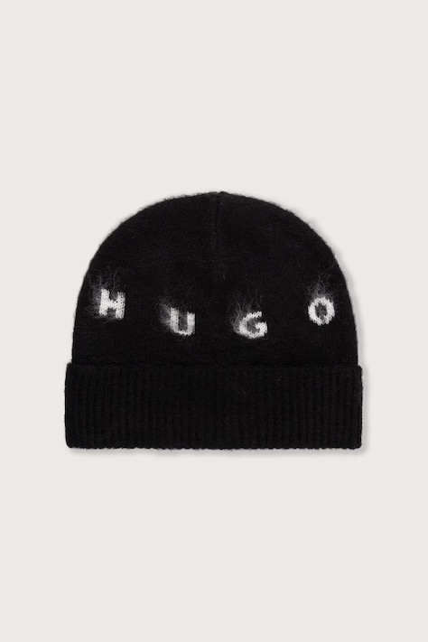 HUGO Beanie kapa za muškarce s dodatkom vune Xine crna 50570849