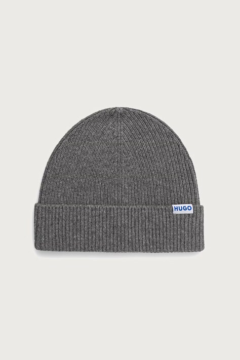 HUGO Blue Čiapka beanie pánska s vlnou Xiav_1 sivá 50572027