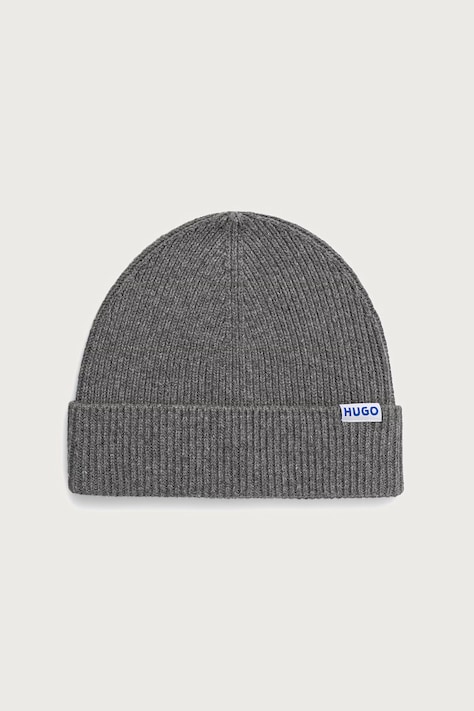 HUGO Blue Čiapka beanie pánska s vlnou Xiav_1 sivá 50572027