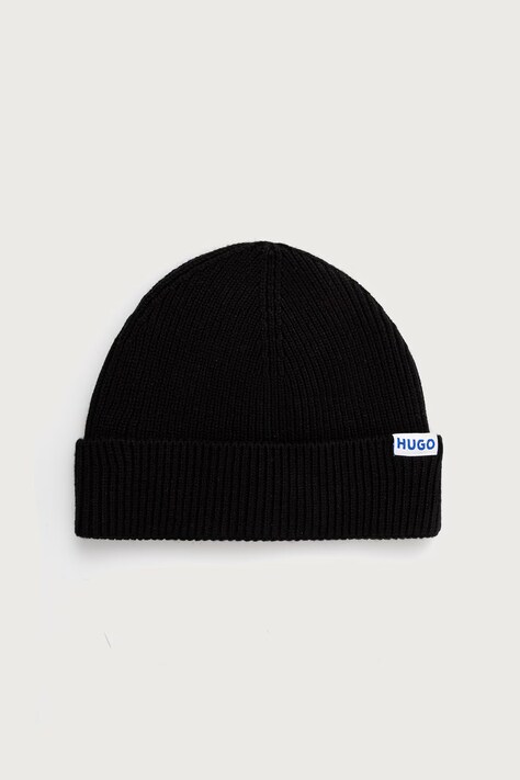 HUGO Blue Čiapka beanie pánska s vlnou Xiav_1 čierna 50572027