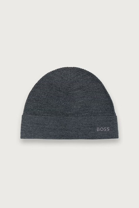 BOSS Green Čiapka pánska s prímesou vlny Aflix_Beanie sivá 50572052