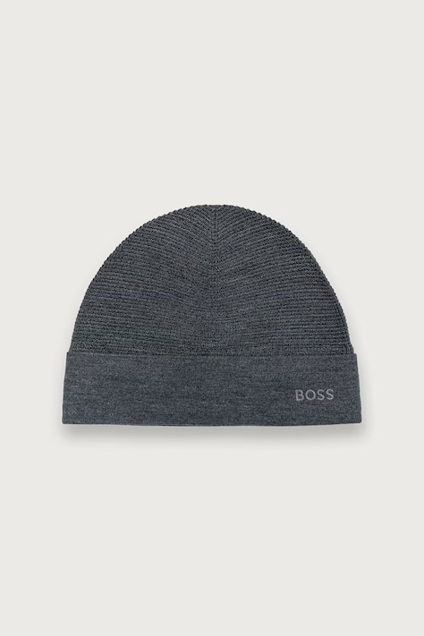 BOSS Green Čiapka pánska s prímesou vlny Aflix_Beanie sivá 50572052