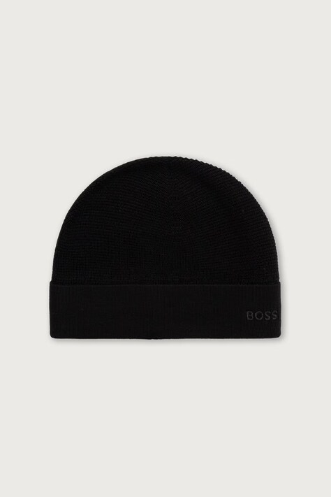 BOSS Green Čiapka pánska s prímesou vlny Aflix_Beanie čierna 50572052