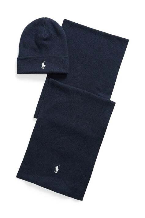 Polo Ralph Lauren Czapka i szalik męskie bawełniane granatowe 710B28980