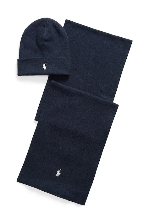 Polo Ralph Lauren Czapka i szalik męskie bawełniane granatowe 710B28980