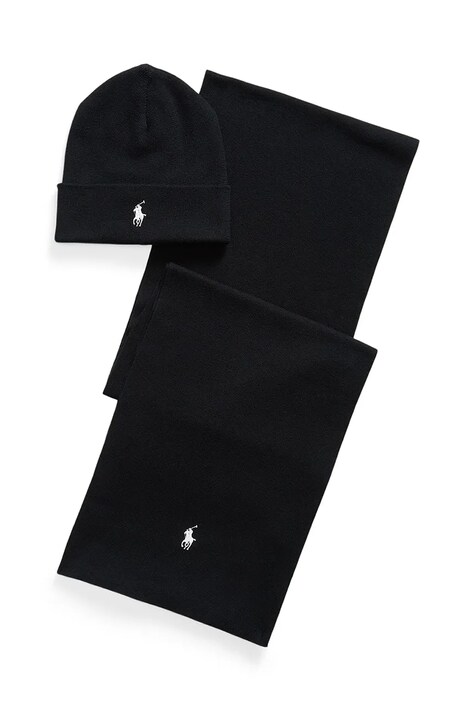 Polo Ralph Lauren Czapka i szalik męskie bawełniane czarne 710B28980