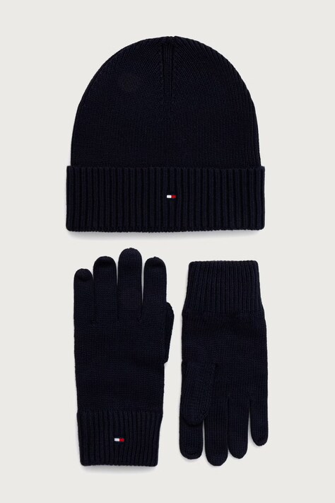 Tommy Hilfiger Kapa in rokavice moške z dodatkom kašmirja mornarsko modre AM0AM14585
