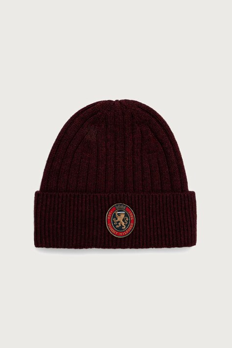 Tommy Hilfiger Beanie kapa moška z volno bordo AM0AM14885