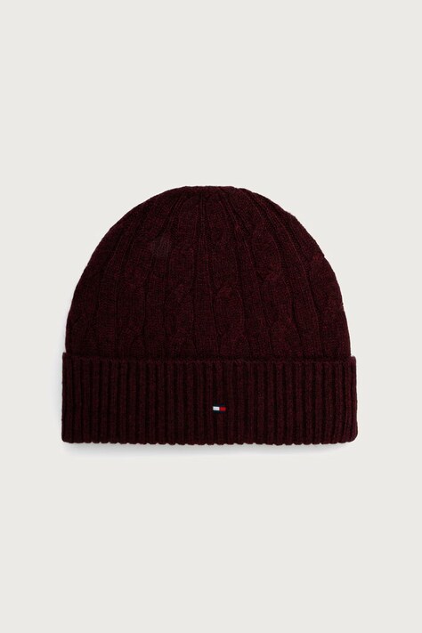 Tommy Hilfiger Beanie kapa moška z volno bordo AM0AM14859