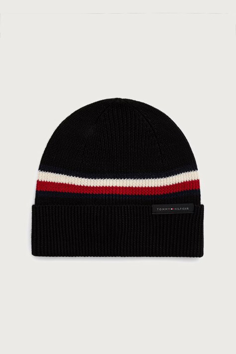 Tommy Hilfiger Beanie kapa za muškarce s vunom crna AM0AM14534