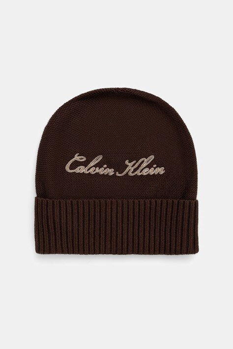 Calvin Klein czapka beanie męska bawełniana brązowa LV04D8118G
