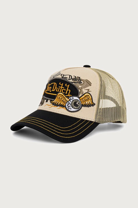 Von Dutch Czapka z daszkiem trucker z bawełną beżowa VD/1/CT/PATCHES/19