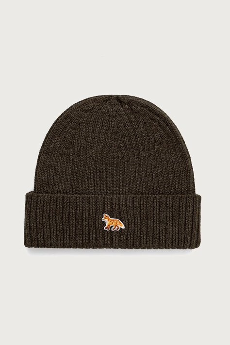 Maison Kitsuné Baby Fox czapka beanie wełniana zielona PW06103KT1022