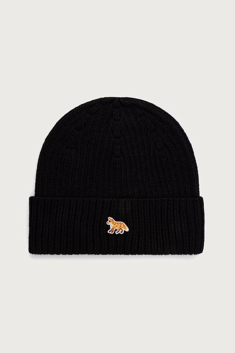 Maison Kitsuné Baby Fox czapka beanie wełniana czarna PW06103KT1022