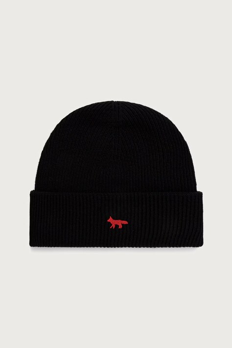Maison Kitsuné Profile Fox czapka beanie wełniana czarna MRUWH00KT1235