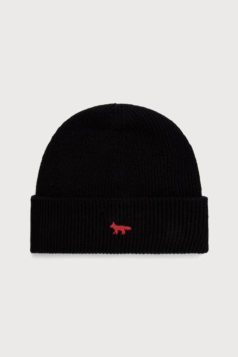 Maison Kitsuné Profile Fox czapka beanie wełniana czarna MRUWH00KT1235