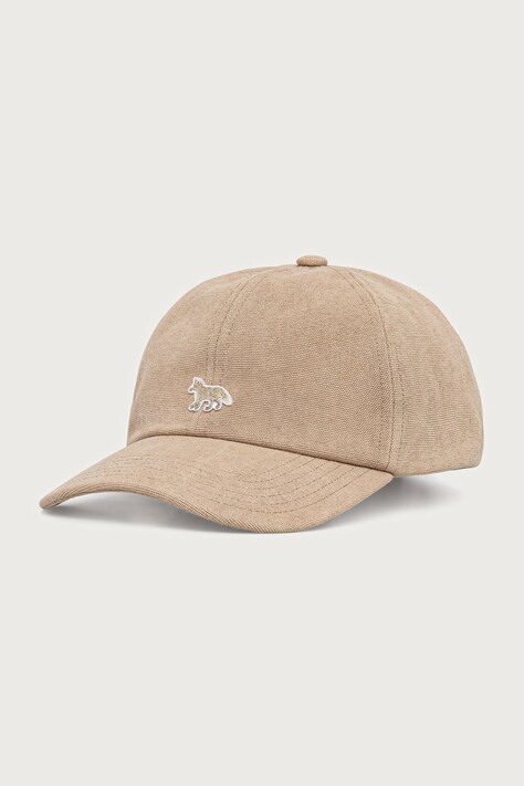 Maison Kitsuné Baby Fox czapka z daszkiem bawełniana beżowa MRUAH13WB0057