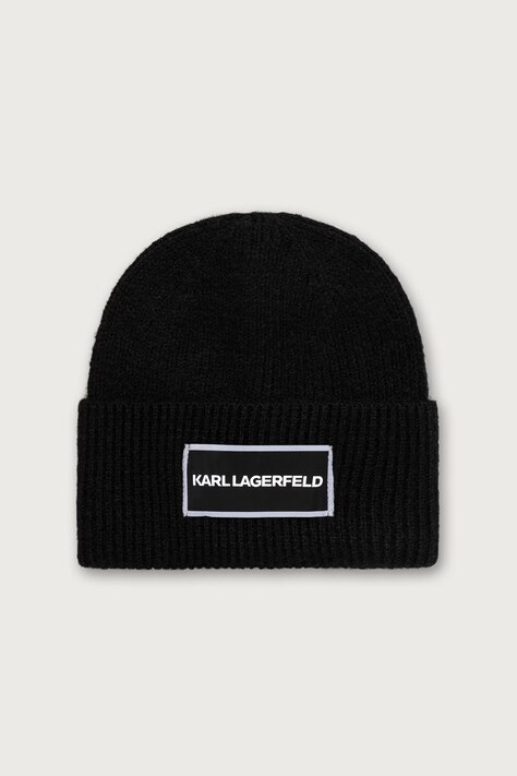 Karl Lagerfeld Beanie kapa s dodatkom vune crna B4W33013