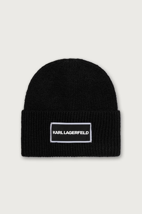 Karl Lagerfeld Beanie kapa s dodatkom vune crna B4W33013
