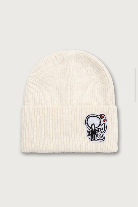 Karl Lagerfeld Czapka beanie z wełną beżowa B4W33041