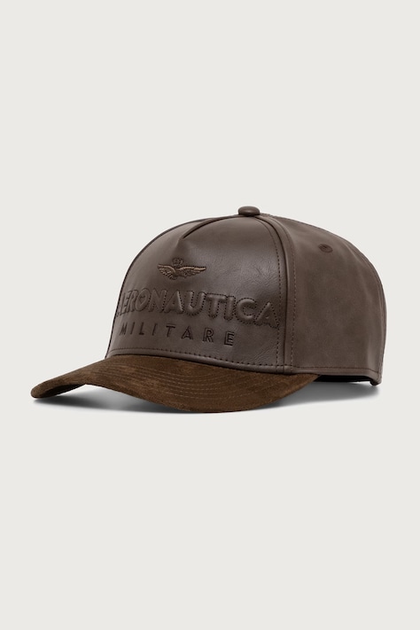 Aeronautica Militare Czapka z daszkiem z imitacji skóry brązowa HA1256DCT03415