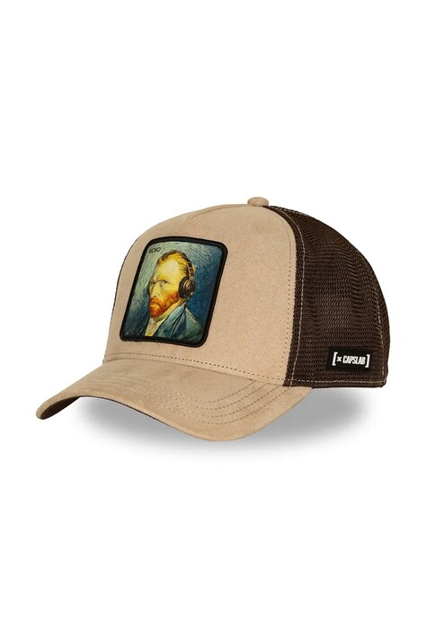 Capslab Czapka z daszkiem trucker z bawełną x van Gogh beżowa CL/ART1/1/PCT/MONO