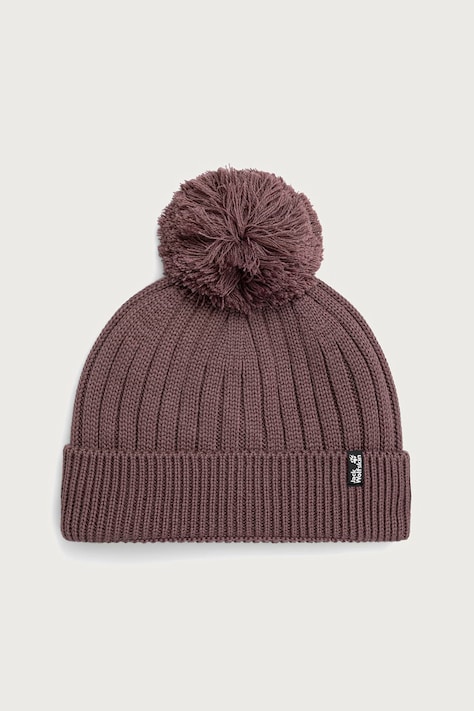 Jack Wolfskin Czapka z pomponem z wełną fioletowa A66177