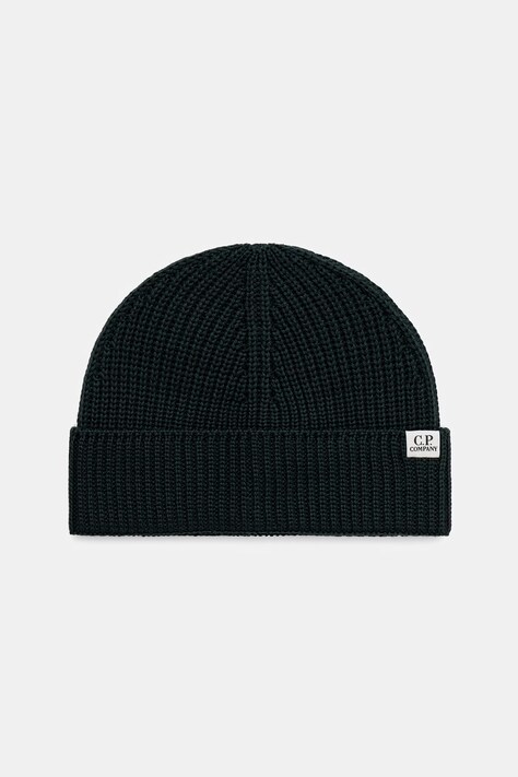 C.P. Company czapka beanie z wełny merino zielona 21CMAC137A005509A