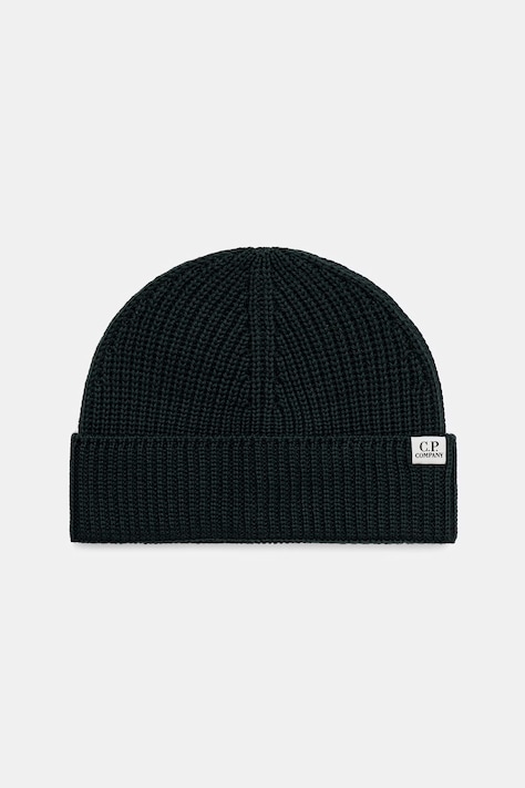 C.P. Company czapka beanie z wełny merino zielona 21CMAC137A005509A