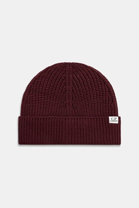 C.P. Company czapka beanie z wełny merino bordowa 21CMAC137A005509A