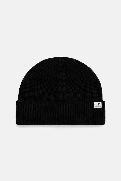 C.P. Company czapka beanie z wełny merino czarna 21CMAC137A005509A