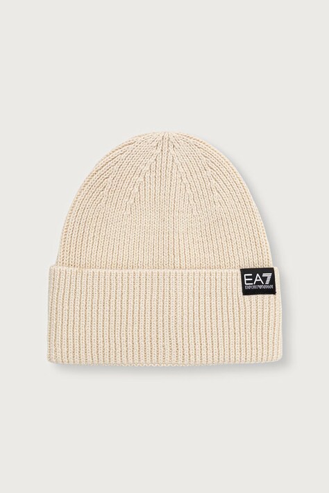 EA7 Emporio Armani Czapka beanie damska z wełną beżowa AF29587.7X000312