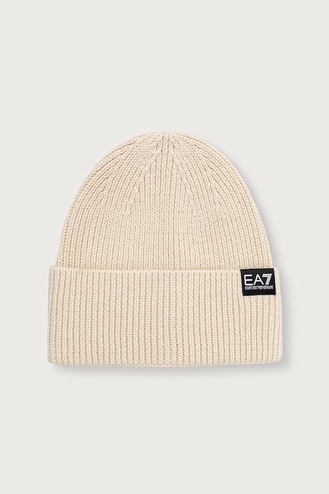 EA7 Emporio Armani Czapka beanie damska z wełną beżowa AF29587.7X000312