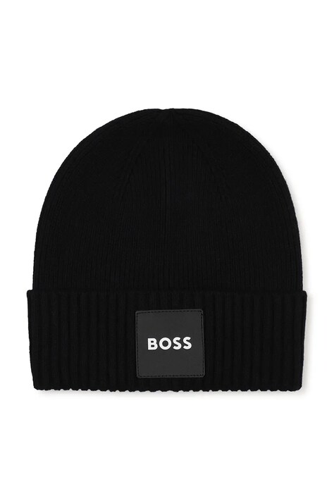 BOSS Czapka beanie dziecięca z bawełną czarna J53583