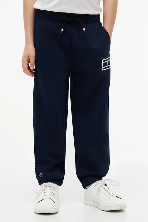 Tommy Hilfiger spodnie dresowe dziecięce bawełniane granatowe regular waist KB0KB10498
