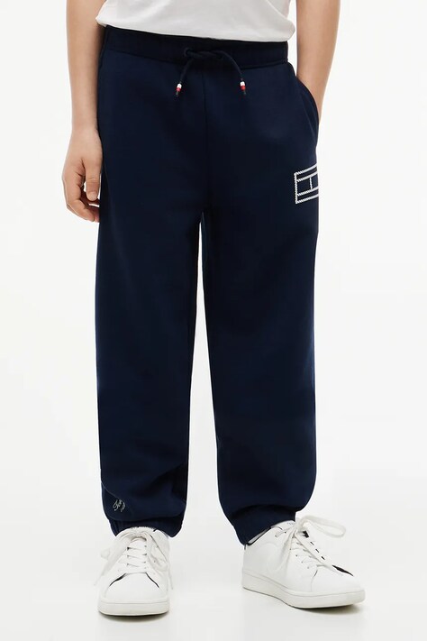 Tommy Hilfiger spodnie dresowe dziecięce bawełniane granatowe regular waist KB0KB10498