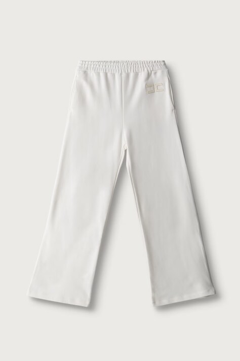 Elisabetta Franchi Spodnie dresowe dziecięce bawełniane beżowe high waist EFPA328.C.FF017