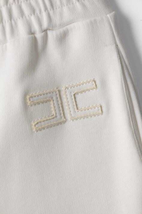 Elisabetta Franchi Spodnie dresowe dziecięce bawełniane beżowe high waist EFPA328.C.FF017