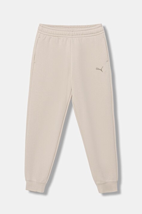Puma spodnie dresowe dziecięce bawełniane z elastanem ESS Sweatpants CL FL beżowe high waist 684898