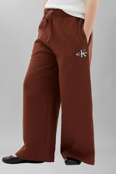 Calvin Klein Jeans spodnie dresowe dziecięce bawełniane brązowe high waist LVCKTJC36G