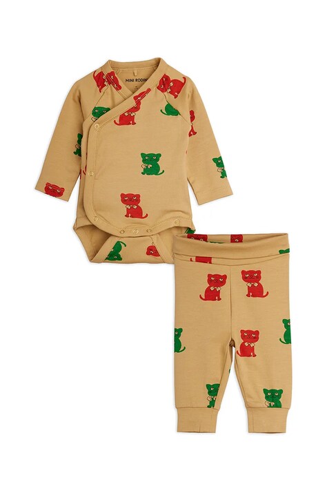 Mini Rodini Komplet dziecięcy bawełniany Kittens brązowy 26740100