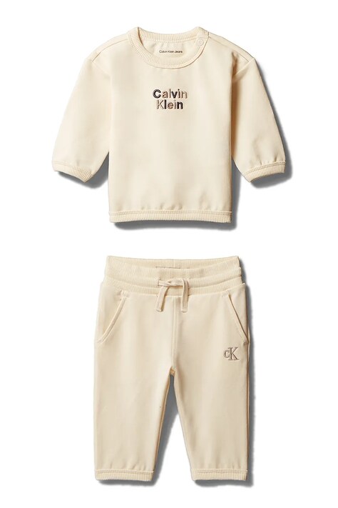 Calvin Klein Jeans komplet dresowy dziecięcy z bawełną beżowy LV1CKTJI14
