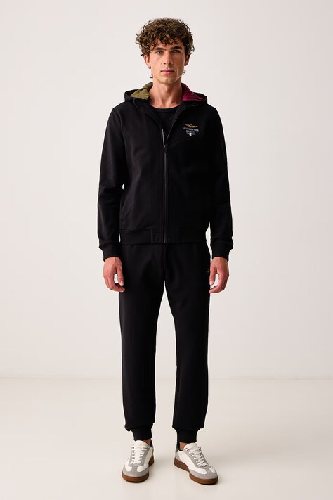 Aeronautica Militare Komplet dresowy męski bawełniany z elastanem czarny TF0108UF00662