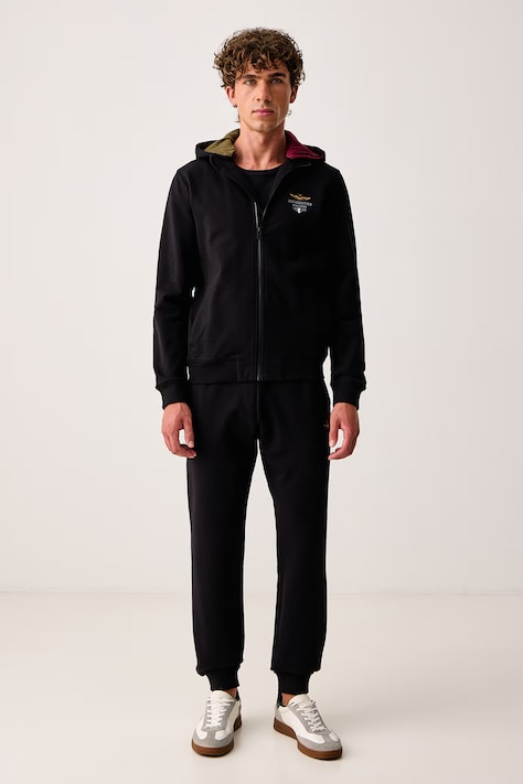 Aeronautica Militare Komplet dresowy męski bawełniany z elastanem czarny TF0108UF00662