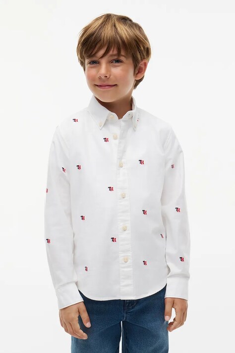 Tommy Hilfiger koszula oxford dziecięca bawełniana z elastanem biała monogram KB0KB10664