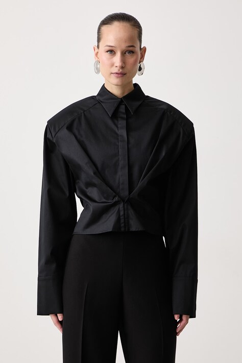 Le Privé Koszula damska bawełniana z elastanem APOLINE SHIRT NOIR czarna gładka LP00850