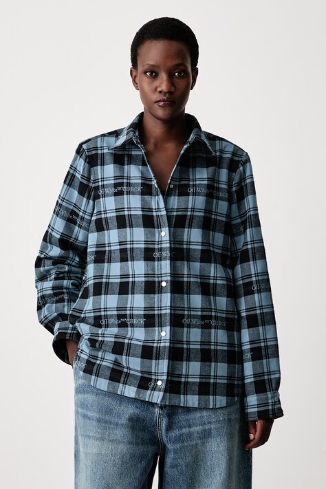 Off-White Check Flannel Padded košulja od pamuka za žene plava karirana 2FG00659T