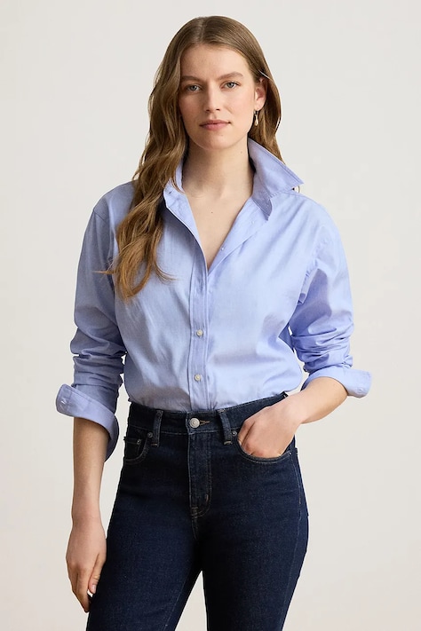 Lauren Ralph Lauren Koszula damska bawełniana niebieska gładka 200B27668