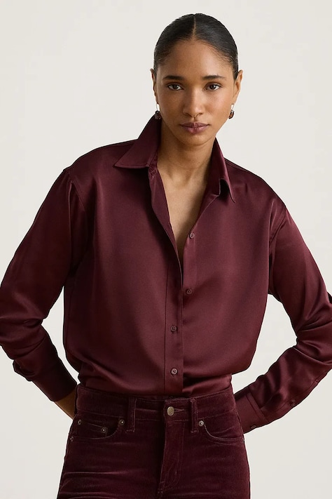 Lauren Ralph Lauren Košeľa dámska burgundská hladká 200B27610